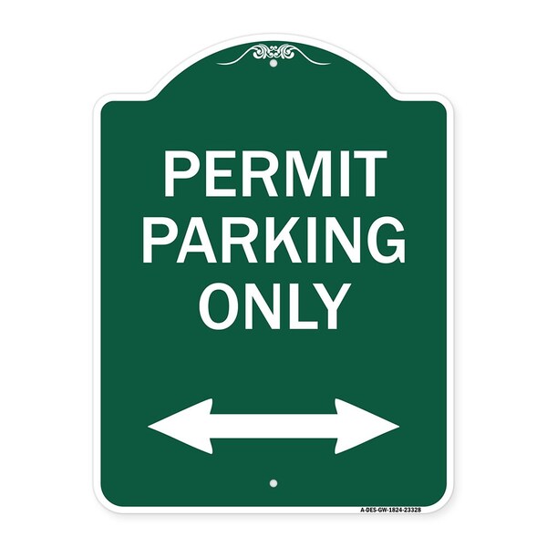 Permit Parking Bidirectional Arrow, Green & White Aluminum Sign, 18" x 24", GW-1824-23328
